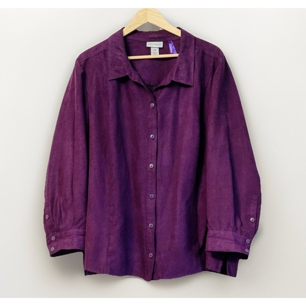 Catherines Women’s Suede Jewel Tone Purple Southwestern Button Up Top 3X Petite